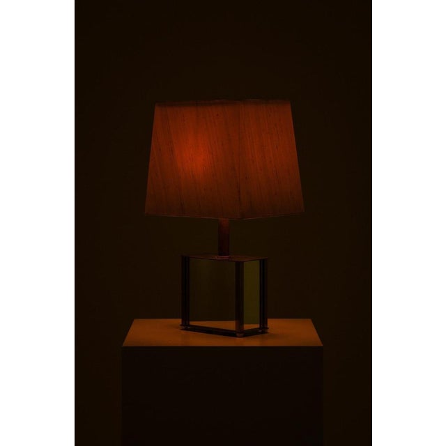 Gold Bergboms Table Lamps in Brass, Mirrored Glass and Silk Shades, 1970s, Set of 2 For Sale - Image 8 of 15