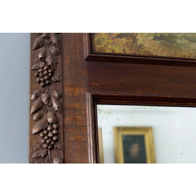 Antique Carved Oak Framed Mirror with Painting, 1920s For Sale - Image 13 of 18