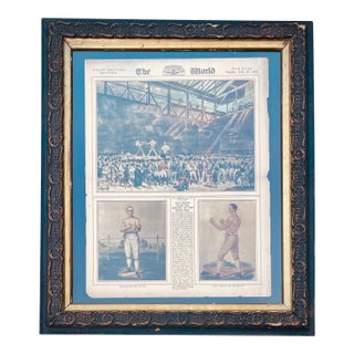 Authentic Antique Boxing Program 1926 New York World Newspaper Supplement Beautifully Presented in Period Carved Frame For Sale