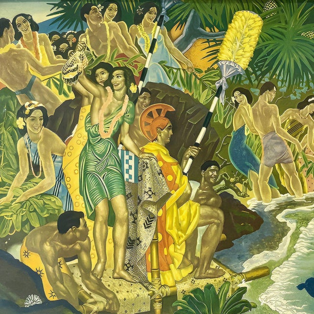Original Matson Lines Hawaii "Festival of the Sea" artwork lithograph by artist Eugene Savage taken from the well-known...