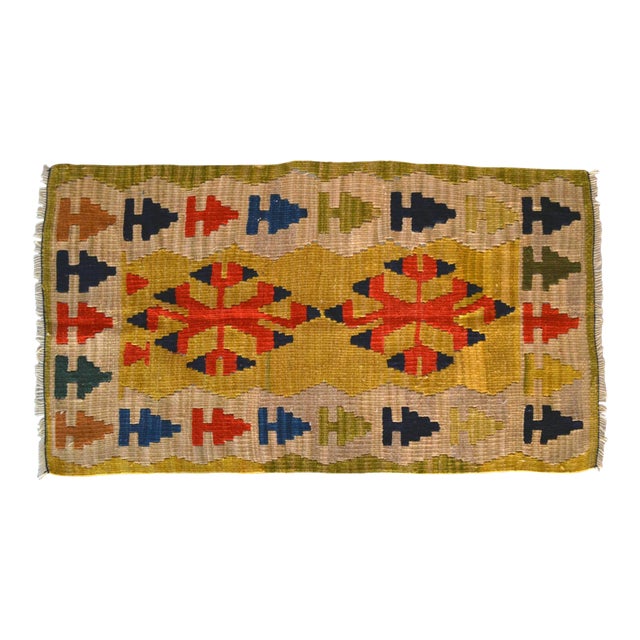 1990s Turkish Rug Hand-Woven Mini Kilim Rug - 2' X 3'8" For Sale