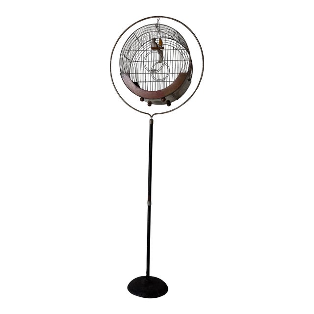 Vintage Art Deco Style Hendryx Copper & Metal Hatbox Birdcage on Stand For Sale