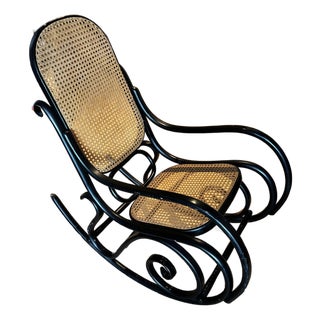 1970s FMG Bentwood & Cane Rocking Chair, Thonet Design, Made in Poland For Sale
