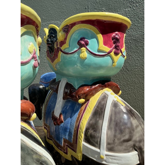 Ceramic Vintage Glazed Ceramic Polychromed Elephants - A Pair For Sale - Image 7 of 12