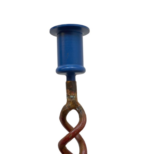 Mid-Century Modern Modern Regency Blue and Gilt Brass Candlesticks, 1950s, Set of 2 For Sale - Image 3 of 12