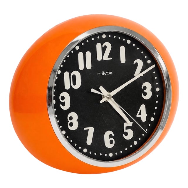 Space Age Orange Wall Clock by Milvox, 1970s For Sale