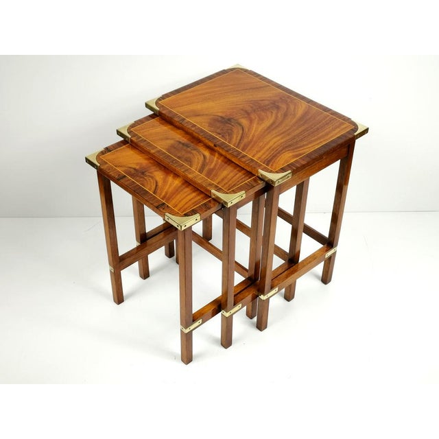 Regency English Military Campaign Nesting Tables in Mahogany, 1940s, Set of 3 For Sale - Image 11 of 11