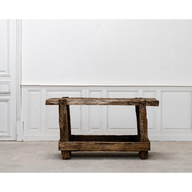 Superb antique workbench in primitive oak, dating from 1880. A raw and characterful piece, with a simple, solid...
