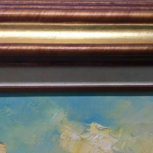 Wood Vintage Mid Century Parisian Cityscape Oil Painting on Canvas For Sale - Image 7 of 9