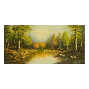 American School, 20th Century River Side Landscape, Oil on Canvas, Framed