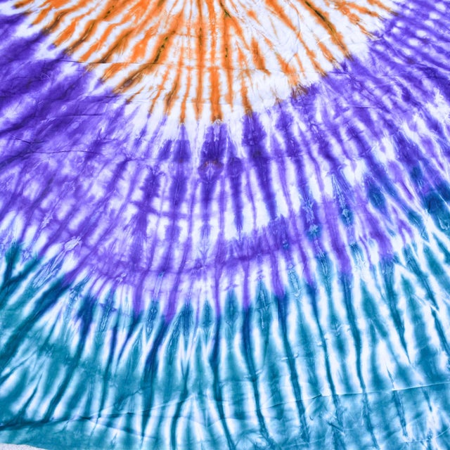 Early 20th Century Yoruba Tie-Dyed Textile Orange, Purple and Green Nigeria 87x76 inch For Sale - Image 4 of 7