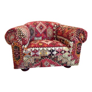 Custom Made Kilim Club Chair For Sale