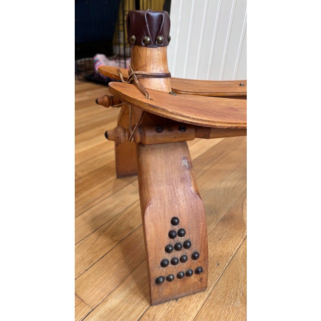 Vintage Moroccan Camel Saddle Footstool With New Southwest Upholstery For Sale - Image 10 of 12