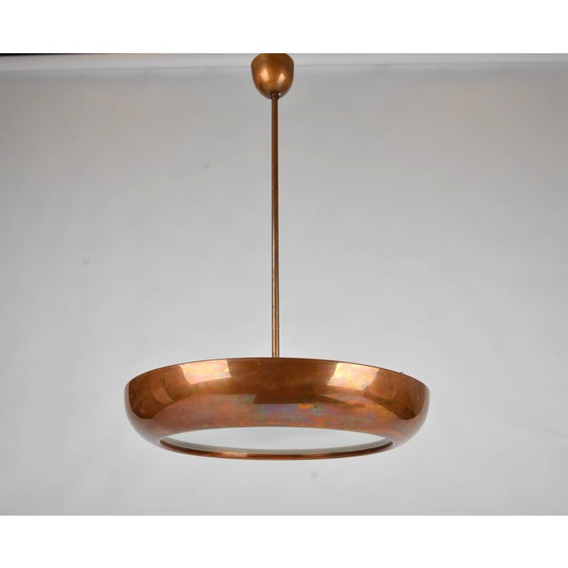 Copper Bauhaus UFO Ceiling Light attributed to Josef Hurka for Napako, 1930s For Sale - Image 8 of 8