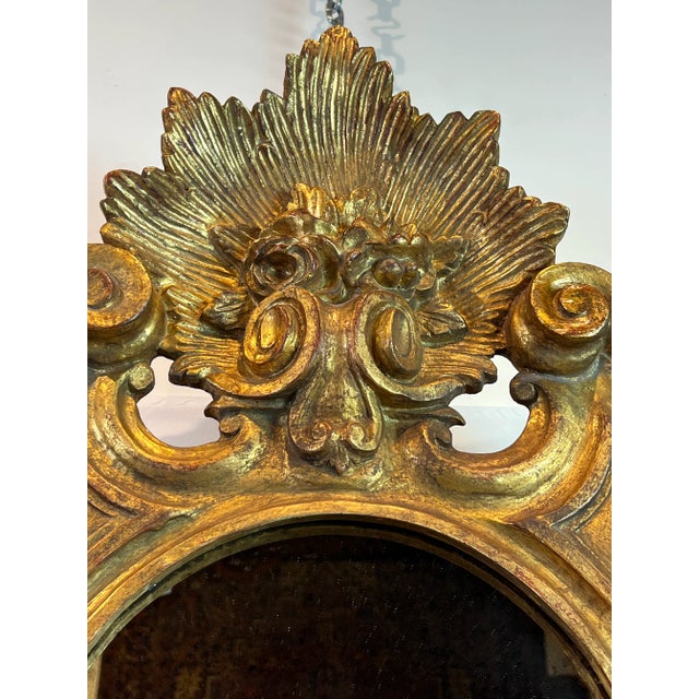 1950s Italian Crested Top Rectangular Shaped Mirror, Carved Detail at Top For Sale In Dallas - Image 6 of 13