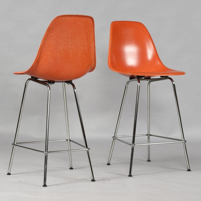 Charles Eames for Herman Miller Orange Fiberglass Counter Height Stools For Sale - Image 13 of 18