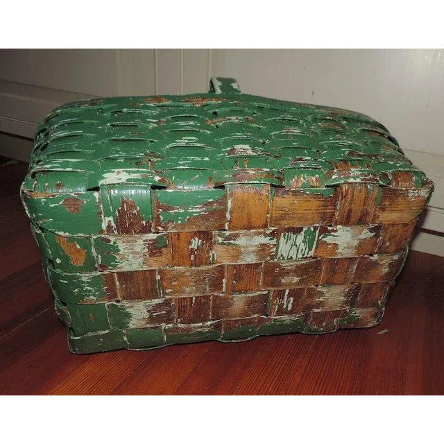 19th Century American Hand Woven Paint Decorated Splint Basket For Sale - Image 9 of 11