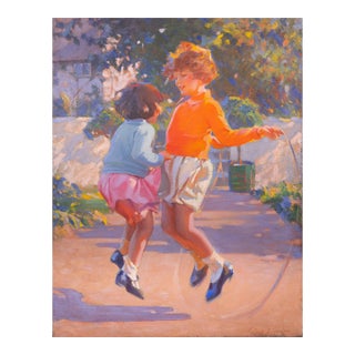'The Artist's Daughters' by Frederick Sands Brunner, Circa 1930, Jump Rope, Pennsylvania Academy of the Fine Arts, Saturday Evening Post For Sale