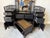Vintage Chinoiserie Black Lacquered Bamboo Vanity Dressing Table With Mirror, Side Cabinets & Wicker Bench For Sale - Image 4 of 17