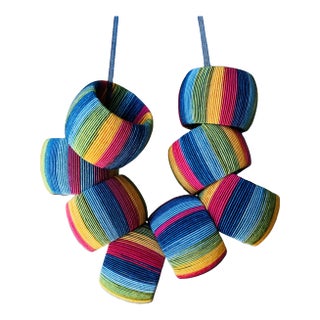 Late 20th-Century Vibrant & Chic Multi-Colored Woven Napkin Rings - Set of 8 For Sale