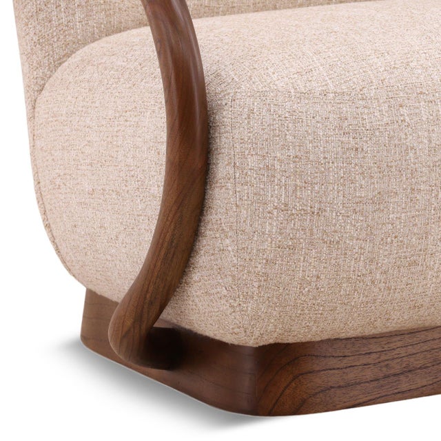 Curved Wood & Tweed Mid-Century Modern Arm Chair For Sale In Los Angeles - Image 6 of 7
