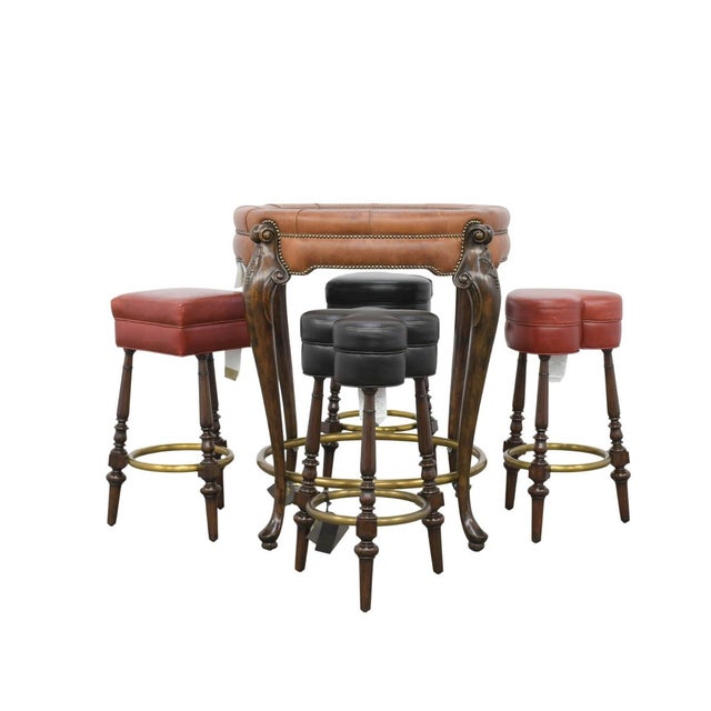 Maitland - Smith 1990s Maitland-Smith Leather Pub Table & Card-Suit Stools Set For Sale - Image 4 of 6