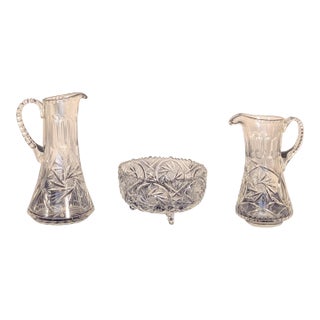 Vintage Bohemian 24% Lead Crystal Pinwheel & Star Serving Trio - 3 Pieces For Sale