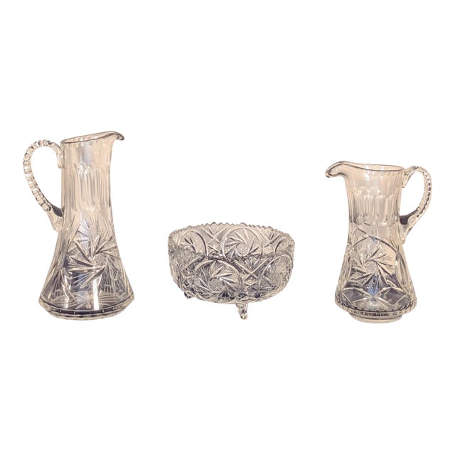 Vintage Bohemian 24% Lead Crystal Pinwheel & Star Serving Trio - 3 Pieces For Sale