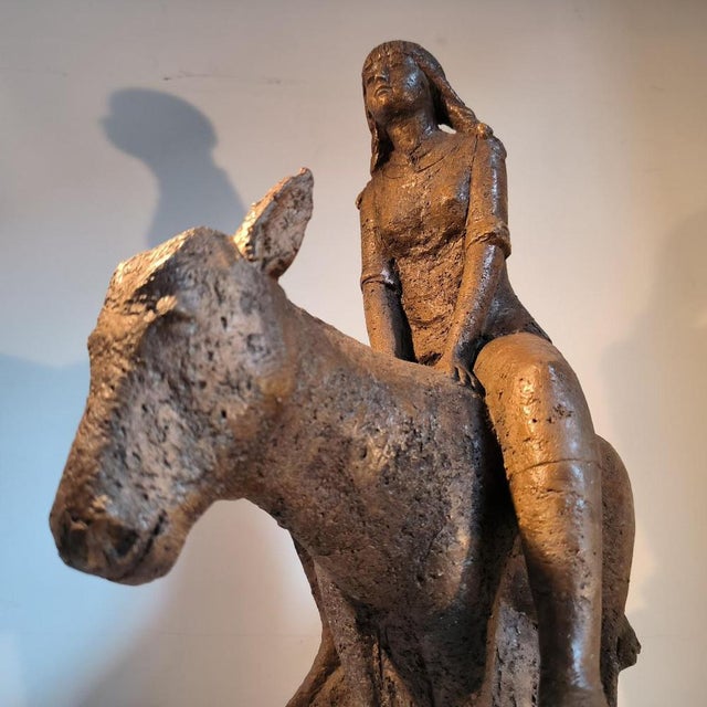 Liège School Artist, Young Girl with Donkey, 1970, Terracotta For Sale - Image 6 of 13