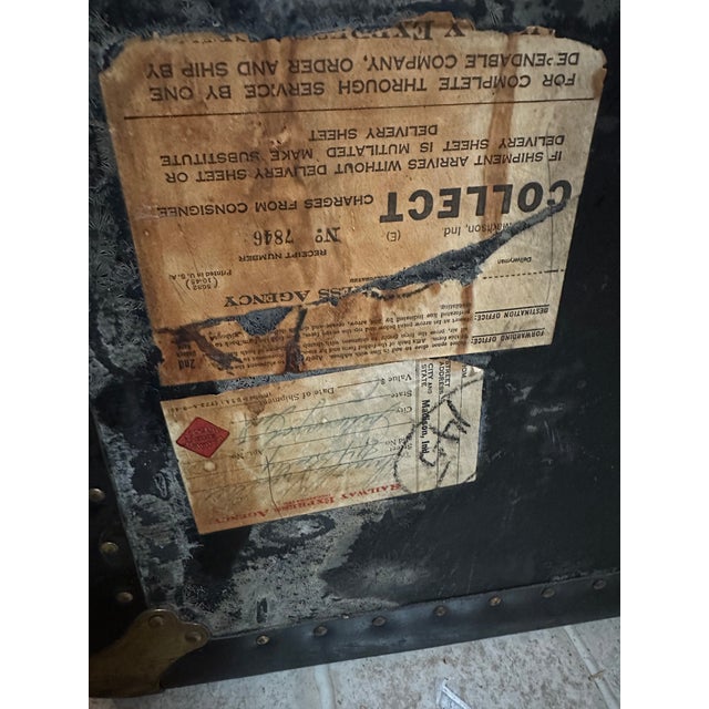 Early 20th Century Antique Steamer Travel Trunk Brass Leather For Sale - Image 10 of 10
