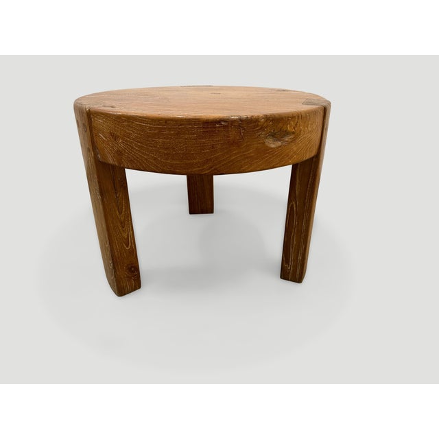 Andrianna Shamaris Natural Teak Wood Round Side Table For Sale In New York - Image 6 of 18