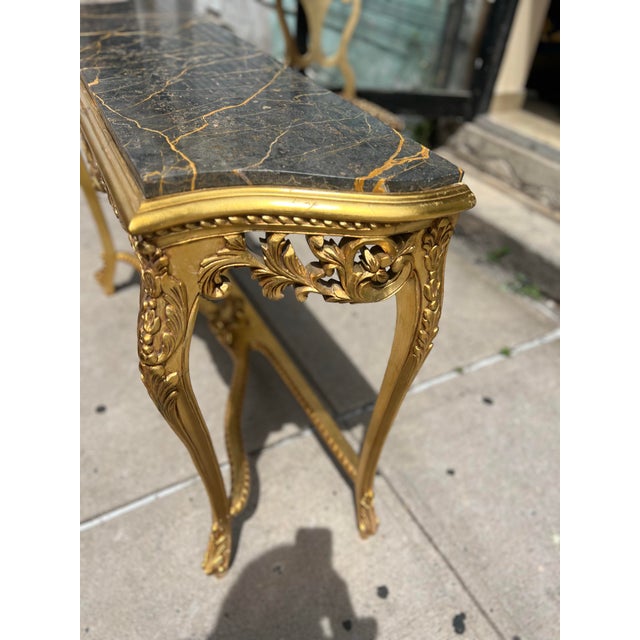 Stone 1960s Gold Leaf Console Table With Marble Top For Sale - Image 7 of 11