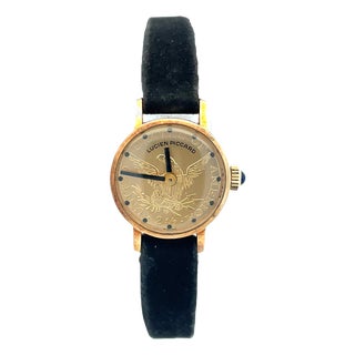 Mid 20th Century Lucien Piccard 14k Yellow Gold Manual Wind Coin Watch For Sale