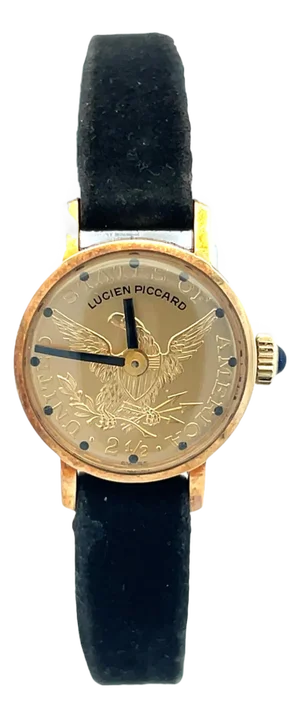 Mid 20th Century Lucien Piccard 14k Yellow Gold Manual Wind Coin Watch