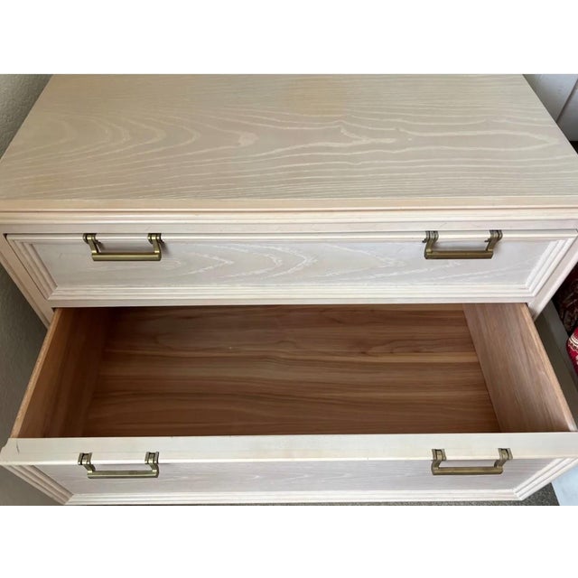 1970s Pair of 1970s Drexel Cerused Oak Nightstands / Dressers With Brass Hardware For Sale - Image 5 of 8