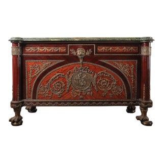 19th Century French Empire Sideboard With Gilt Bronze Mounts & Green Marble Top For Sale