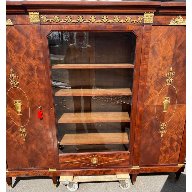 Wood French Louis XVI Style Mahogany Office Suite – Desk & Bookcase Cabinet W/ Ormolu Urn Mounts For Sale - Image 7 of 12