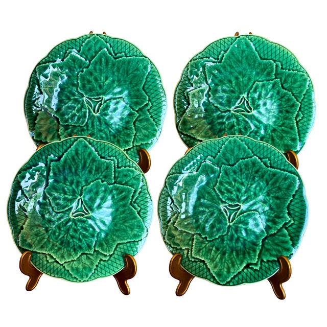 Large Green Leaf Plates from Gien, 1950s, Set of 4 For Sale - Image 6 of 6