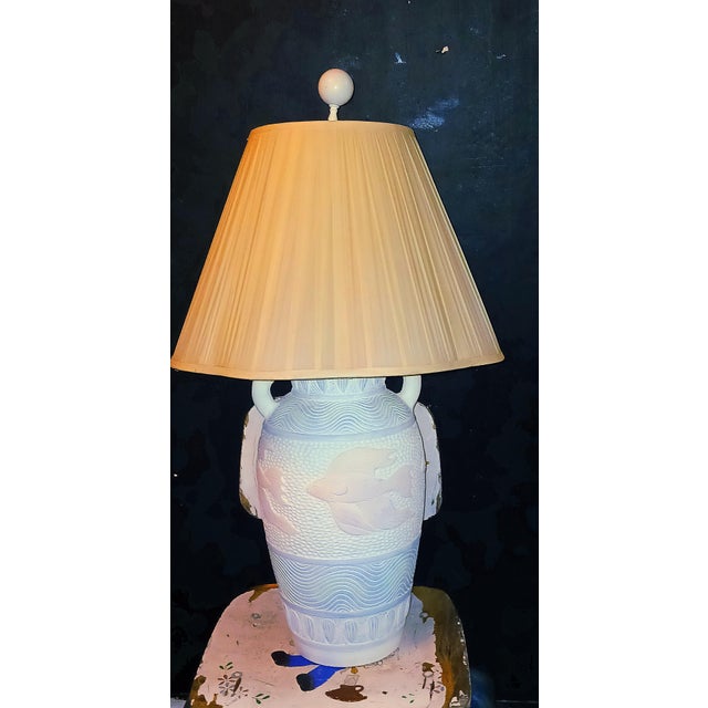 Vintage Dayle Rushall Signed Coastal Fish Amphora Table Lamp - Carved Studio Pottery For Sale - Image 10 of 10