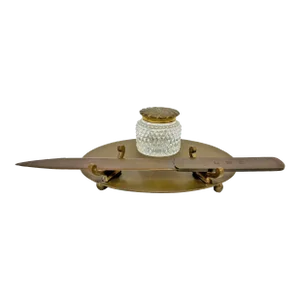 Vintage Bradley & Hubbard Brass and Cut Glass Inkwell Desk Set