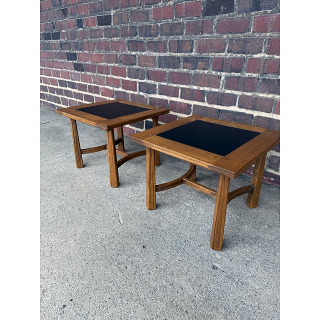 Brown Pair of Vintage Ranch Oak Side Tables Square Rustic Western Charm For Sale - Image 8 of 10