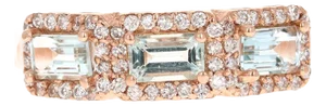 1.09 Carat Aquamarine Diamond 3-Stone Rose Gold Cocktail Band Size 7