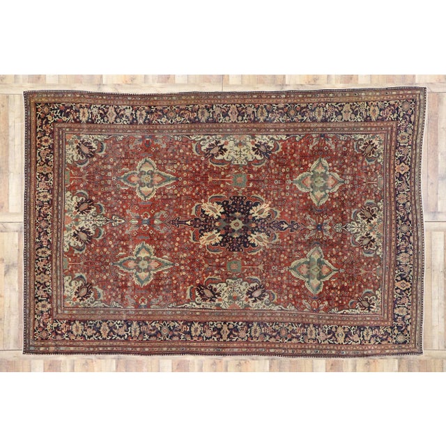 Brick Red Antique Persian Sarouk Farahan Rug - 08'05 X 12'06 For Sale - Image 8 of 9