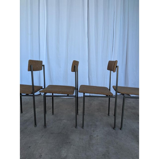 Vintage Industrial Black Metal School Chairs with Brown Fabric Seats, 1970s, Set of 4 For Sale - Image 10 of 18