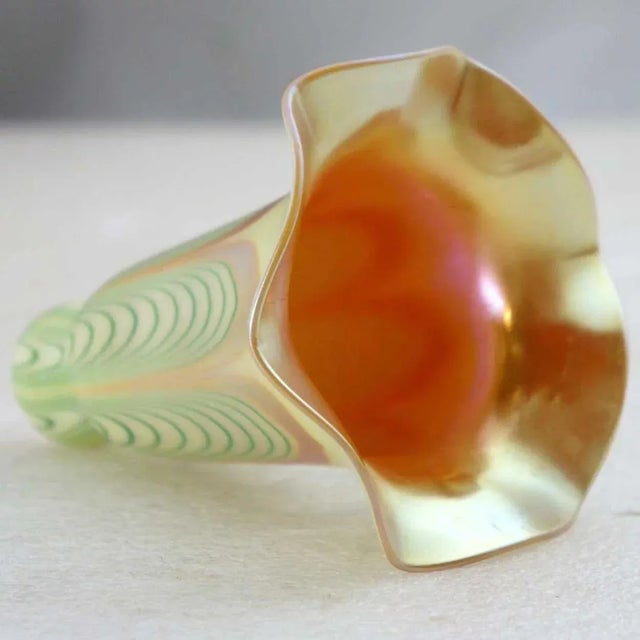 American Art Nouveau Glass Green Dragged Loop Lily Lamp Shade For Sale - Image 4 of 5