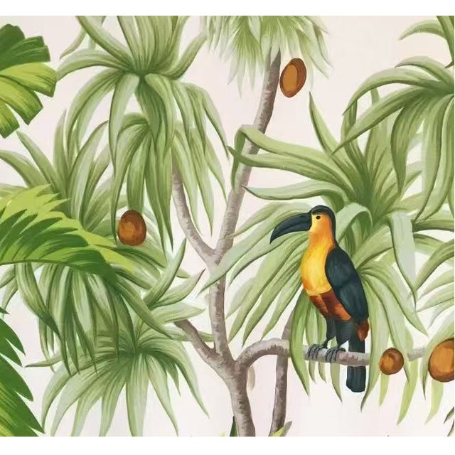 Boho Chic 36" * H96" * 2ps, Hand-Painted Tropical Toucan Palm Leaf Jungle Wallpaper Mural For Sale - Image 3 of 4