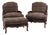 Set of Ralph Lauren Wool and Leather on Oversized Vintage Louis XV Chairs and Ottoman For Sale