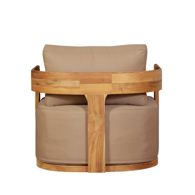Eclipse Outdoor Solid Teak Wood Revolving Chair - Light Brown Fabric For Sale - Image 9 of 11