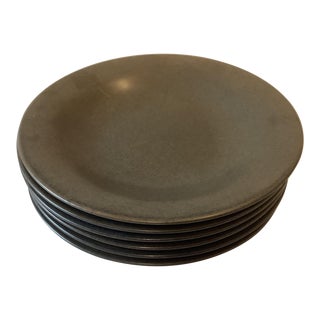 Vintage Japanese Charcoal Tone Luncheon Plates - Set 6 For Sale