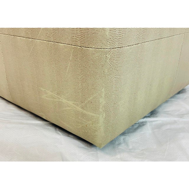 Vintage Faux Shagreen Upholstered Cube Ottoman Bench on Wood Plinth For Sale - Image 12 of 18